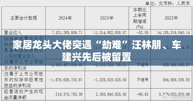 家居龙头大佬突遇“劫难”汪林朋、车建兴先后被留置
