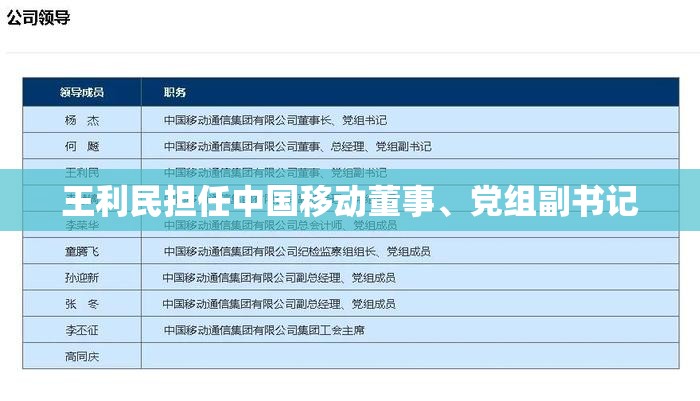 王利民担任中国移动董事、党组副书记